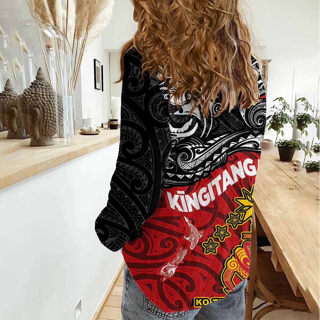 The Kingitanga - Maori King Movement Women Casual Shirt Ko Te Mana Motuhake Emblem with Moko and Polynesian Art Tattoo