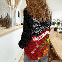 The Kingitanga - Maori King Movement Women Casual Shirt Ko Te Mana Motuhake Emblem with Moko and Polynesian Art Tattoo