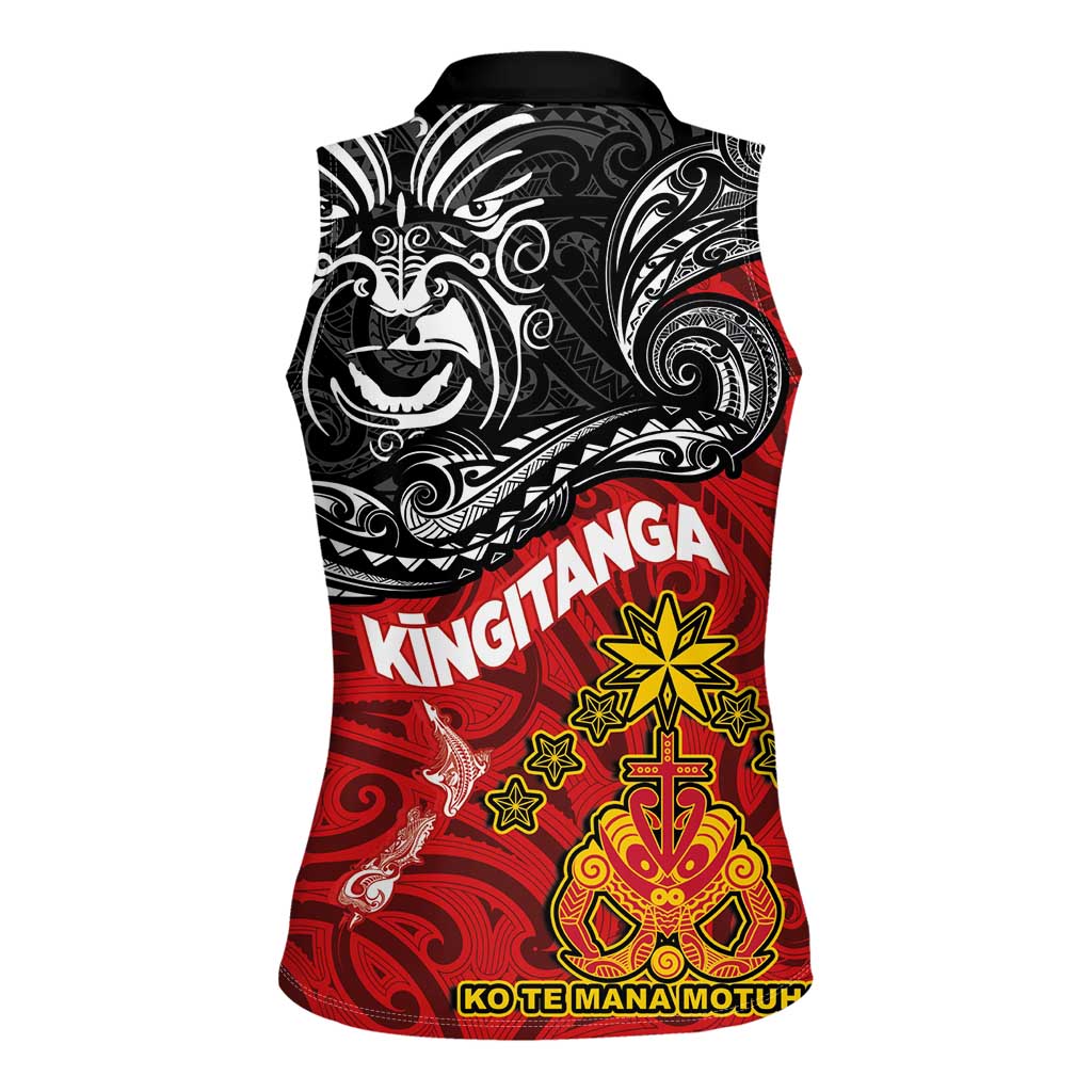 The Kingitanga - Maori King Movement Women Sleeveless Polo Shirt Ko Te Mana Motuhake Emblem with Moko and Polynesian Art Tattoo