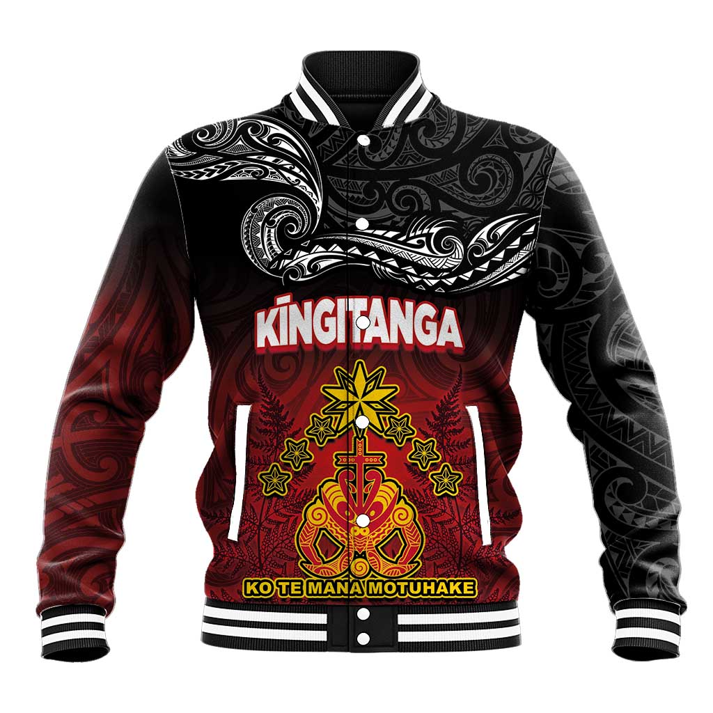 Personalised The Kingitanga - Maori King Movement Baseball Jacket Ko Te Mana Motuhake Emblem with Silver Ferns and Polynesian Art Tattoo