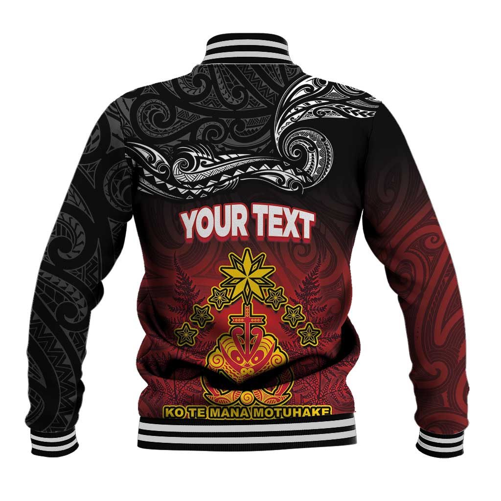Personalised The Kingitanga - Maori King Movement Baseball Jacket Ko Te Mana Motuhake Emblem with Silver Ferns and Polynesian Art Tattoo