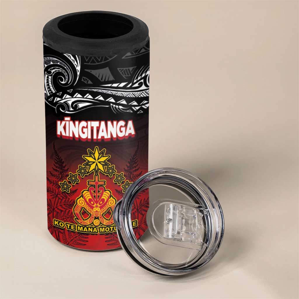 Personalised The Kingitanga - Maori King Movement 4 in 1 Can Cooler Tumbler Ko Te Mana Motuhake Emblem with Silver Ferns and Polynesian Art Tattoo LT03