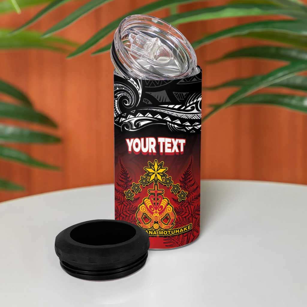 Personalised The Kingitanga - Maori King Movement 4 in 1 Can Cooler Tumbler Ko Te Mana Motuhake Emblem with Silver Ferns and Polynesian Art Tattoo LT03