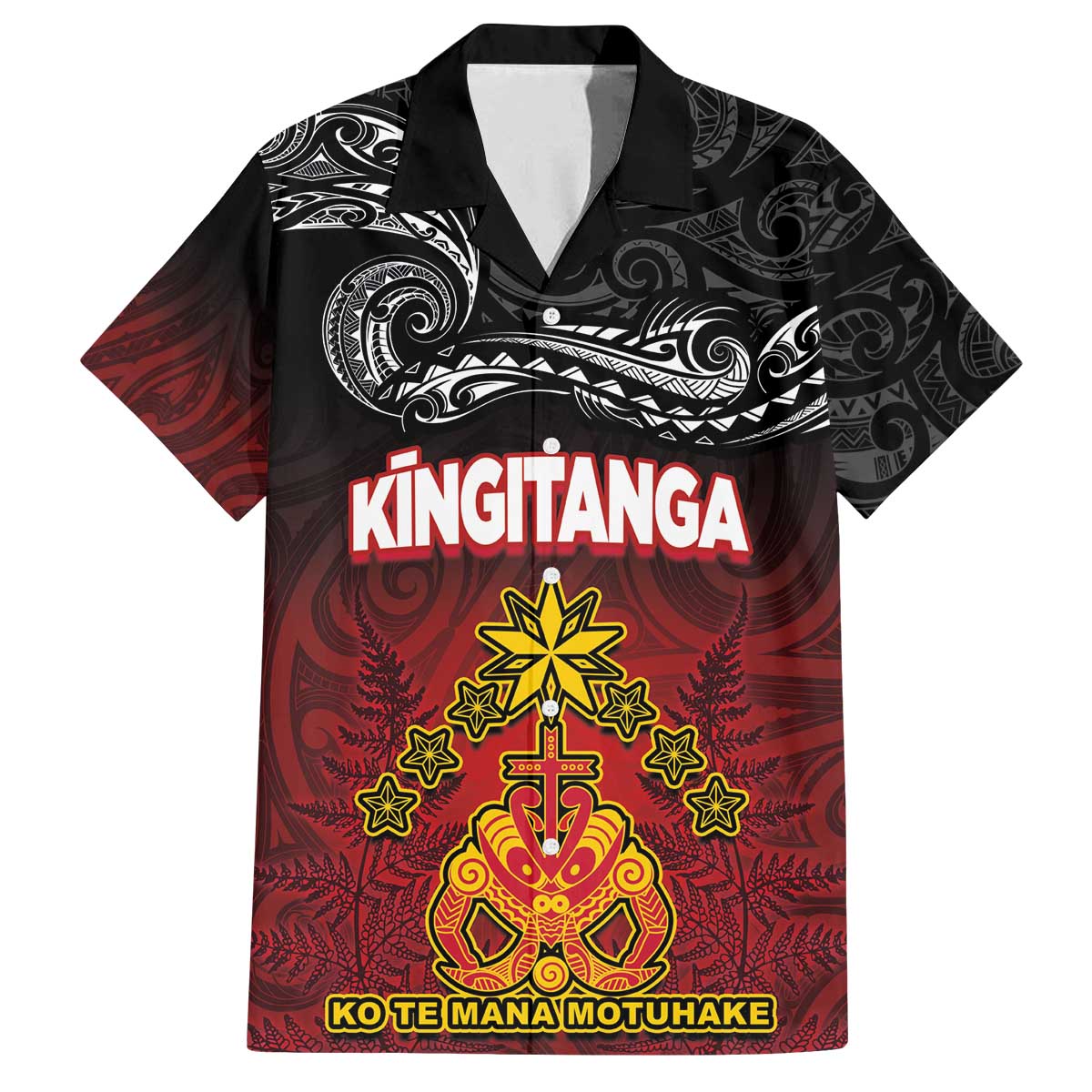 Personalised The Kingitanga - Maori King Movement Family Matching Off The Shoulder Long Sleeve Dress and Hawaiian Shirt Ko Te Mana Motuhake Emblem with Silver Ferns and Polynesian Art Tattoo