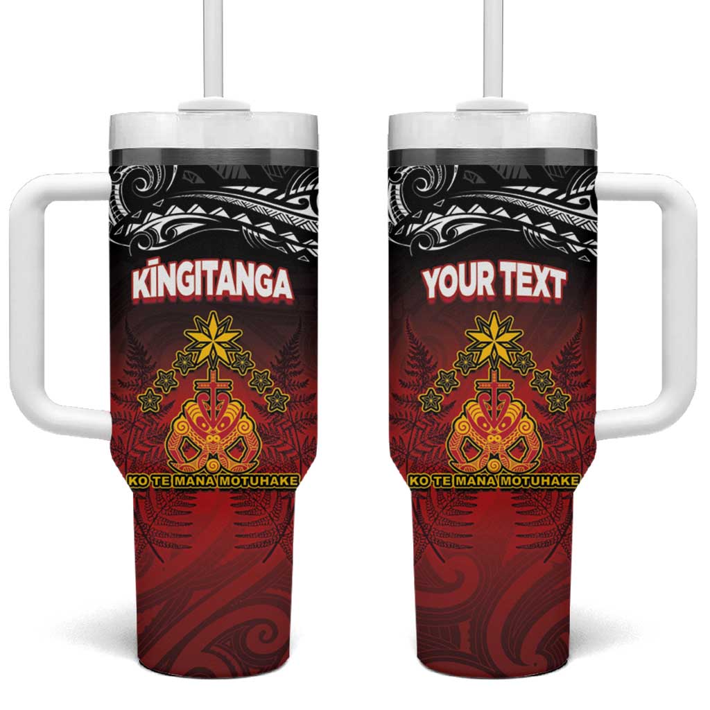 Personalised The Kingitanga - Maori King Movement Tumbler With Handle Ko Te Mana Motuhake Emblem with Silver Ferns and Polynesian Art Tattoo LT03