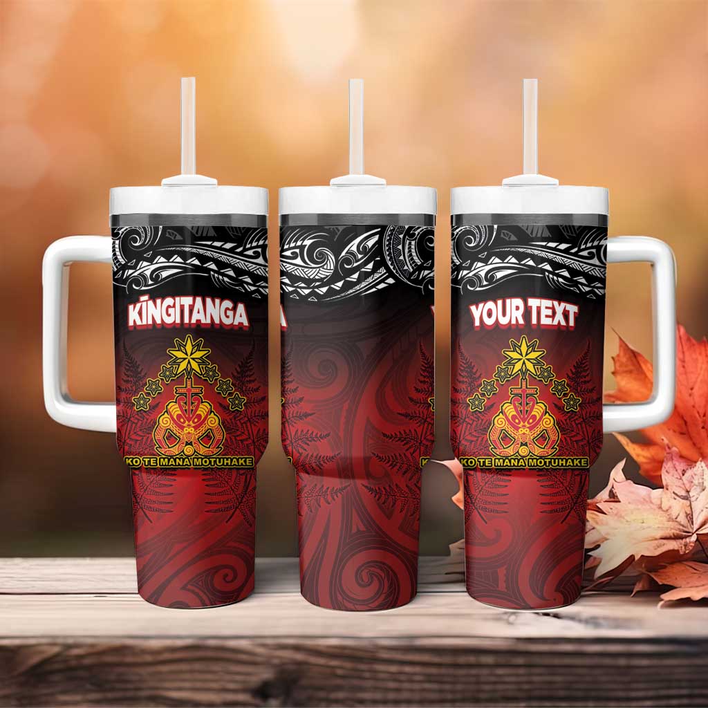 Personalised The Kingitanga - Maori King Movement Tumbler With Handle Ko Te Mana Motuhake Emblem with Silver Ferns and Polynesian Art Tattoo LT03