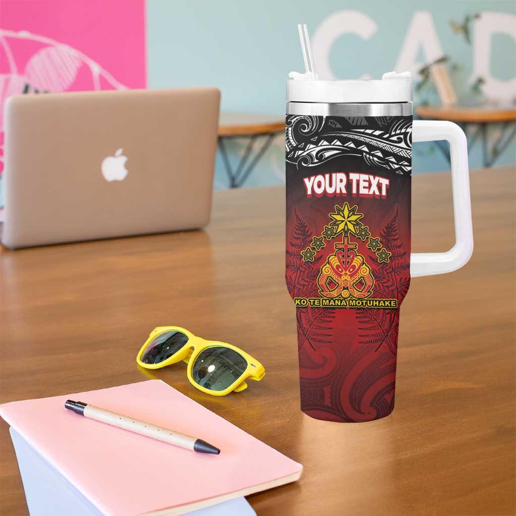 Personalised The Kingitanga - Maori King Movement Tumbler With Handle Ko Te Mana Motuhake Emblem with Silver Ferns and Polynesian Art Tattoo LT03