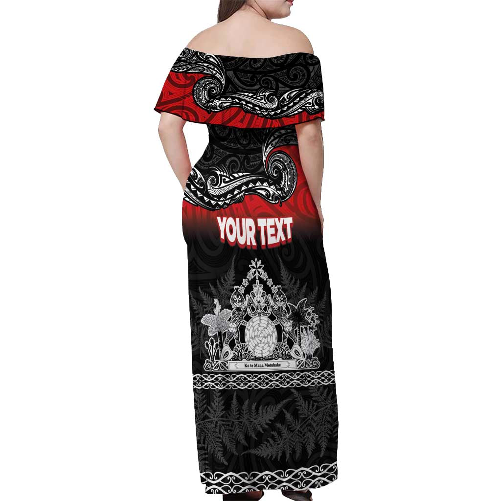 Personalised Maori King Movement Off Shoulder Maxi Dress Te Paki-o-Matariki with Silver Ferns and Polynesian Art Tattoo LT03 - Polynesian Pride