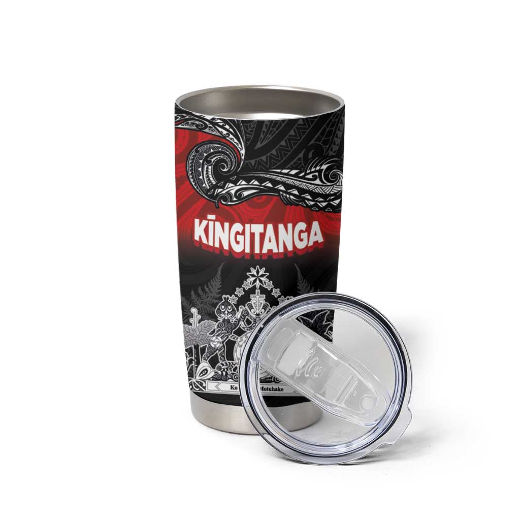 Personalised The Kingitanga - Maori King Movement Tumbler Cup Te Paki-o-Matariki with Silver Ferns and Polynesian Art Tattoo LT03