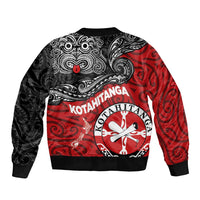 Maori Kotahitanga Bomber Jacket Aotearoa Spirit with Maori Mask and Polynesian Art Tattoo