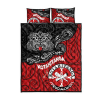 Maori Kotahitanga Quilt Bed Set Aotearoa Spirit with Maori Mask and Polynesian Art Tattoo