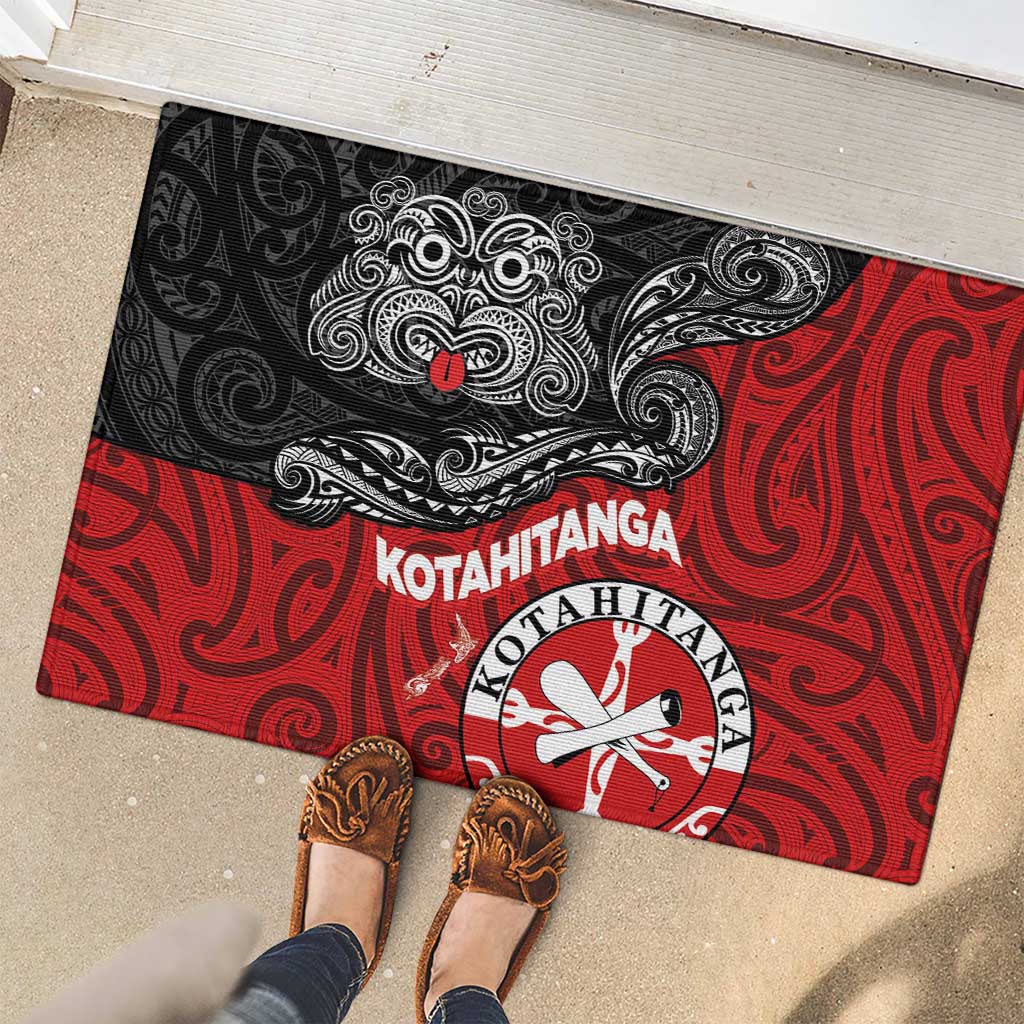 Maori Kotahitanga Rubber Doormat Aotearoa Spirit with Maori Mask and Polynesian Art Tattoo