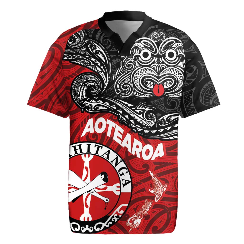 Maori Kotahitanga Rugby Jersey Aotearoa Spirit with Maori Mask and Polynesian Art Tattoo