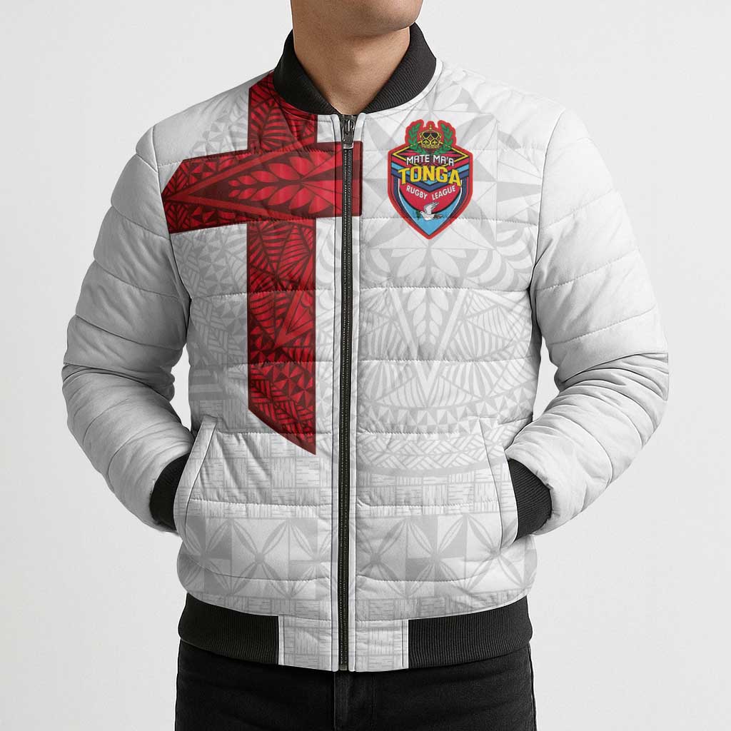 Custom Tonga Ngatu Art Rugby Mate Ma'a Bomber Puffer Jacket - Polynesian Pride