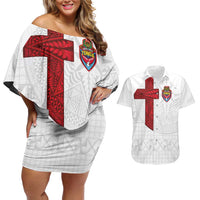 Custom Tonga Ngatu Art Rugby Mate Ma'a Couples Matching Off Shoulder Short Dress and Hawaiian Shirt - Polynesian Pride
