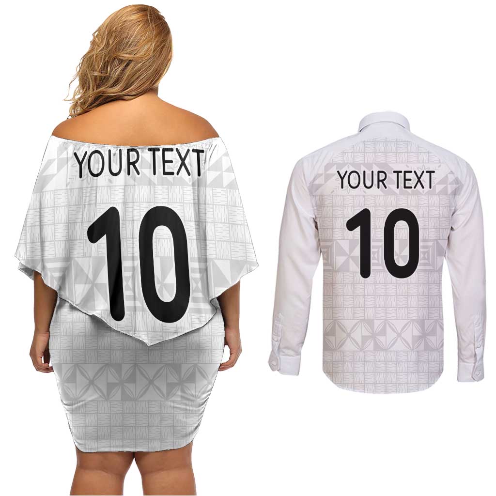 Custom Tonga Ngatu Art Rugby Mate Ma'a Couples Matching Off Shoulder Short Dress and Long Sleeve Button Shirt - Polynesian Pride