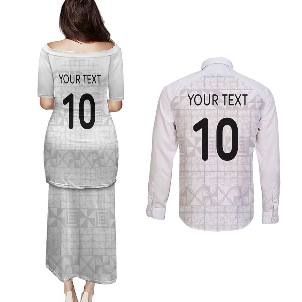 Custom Tonga Ngatu Art Rugby Mate Ma'a Couples Matching Puletasi and Long Sleeve Button Shirt - Polynesian Pride