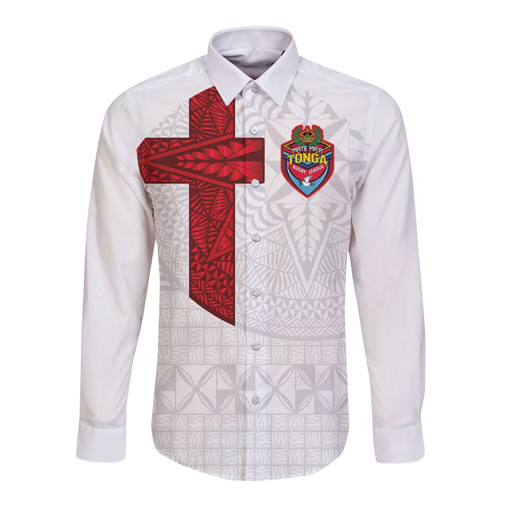Custom Tonga Ngatu Art Rugby Mate Ma'a Long Sleeve Button Shirt - Polynesian Pride