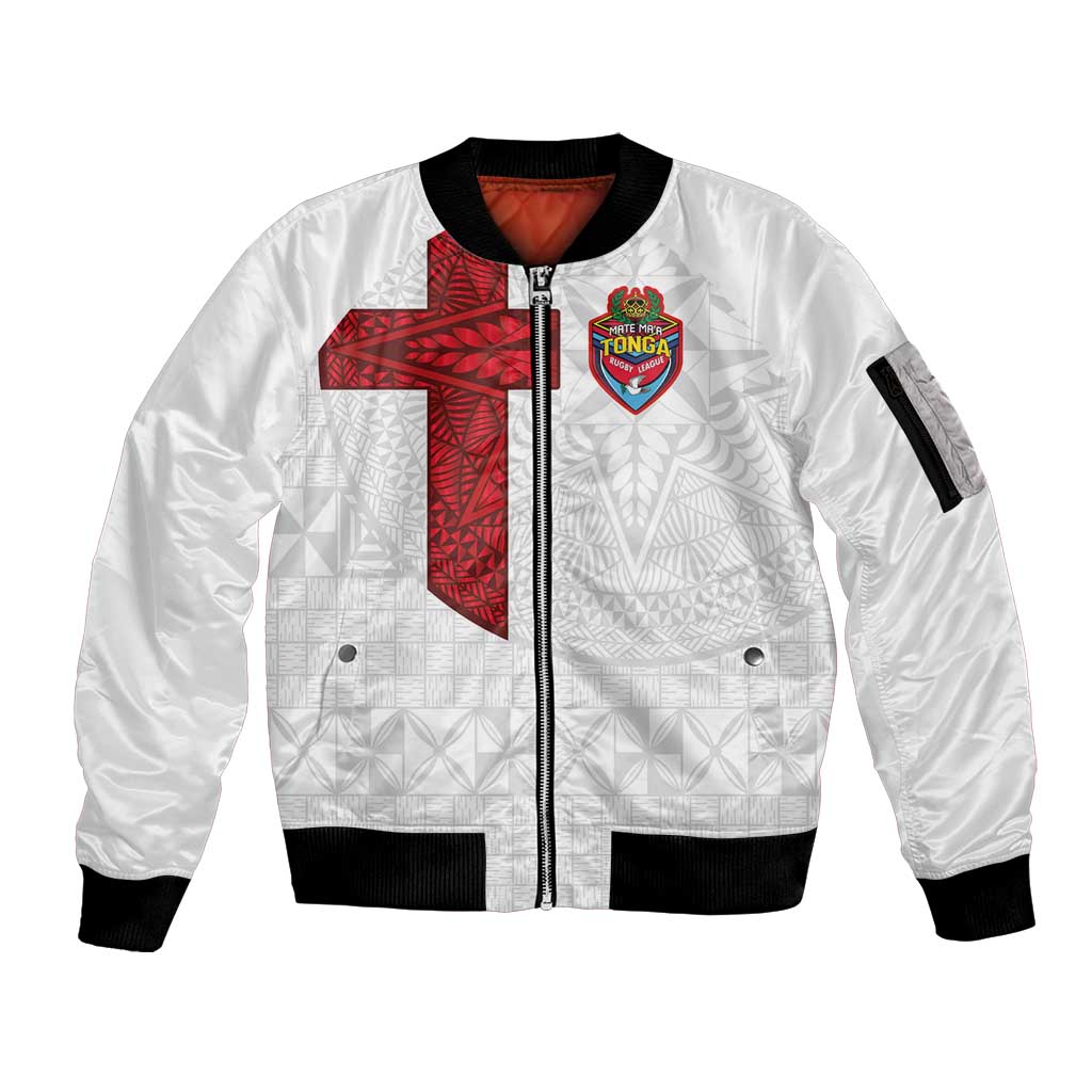 Custom Tonga Ngatu Art Rugby Mate Ma'a Sleeve Zip Bomber Jacket - Polynesian Pride