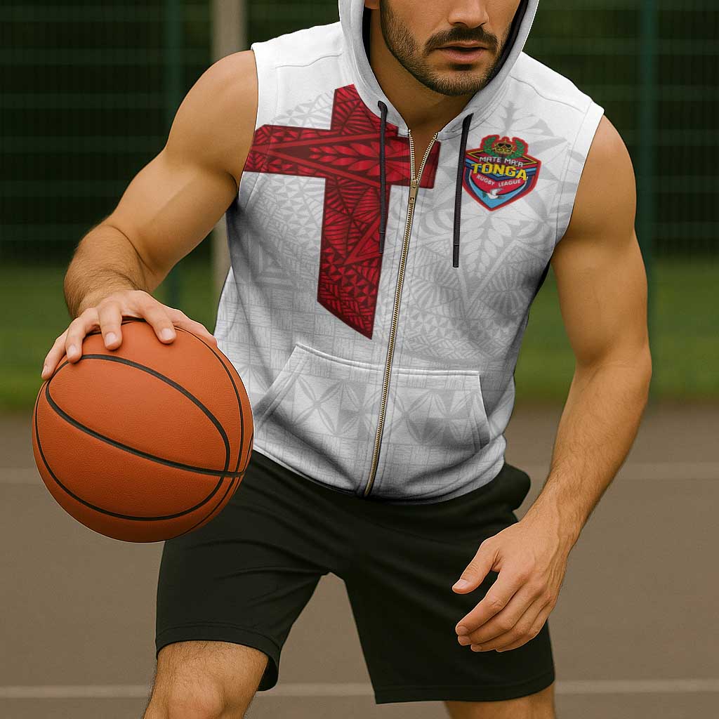 Custom Tonga Ngatu Art Rugby Mate Ma'a Sleeveless Zip Hoodie - Polynesian Pride