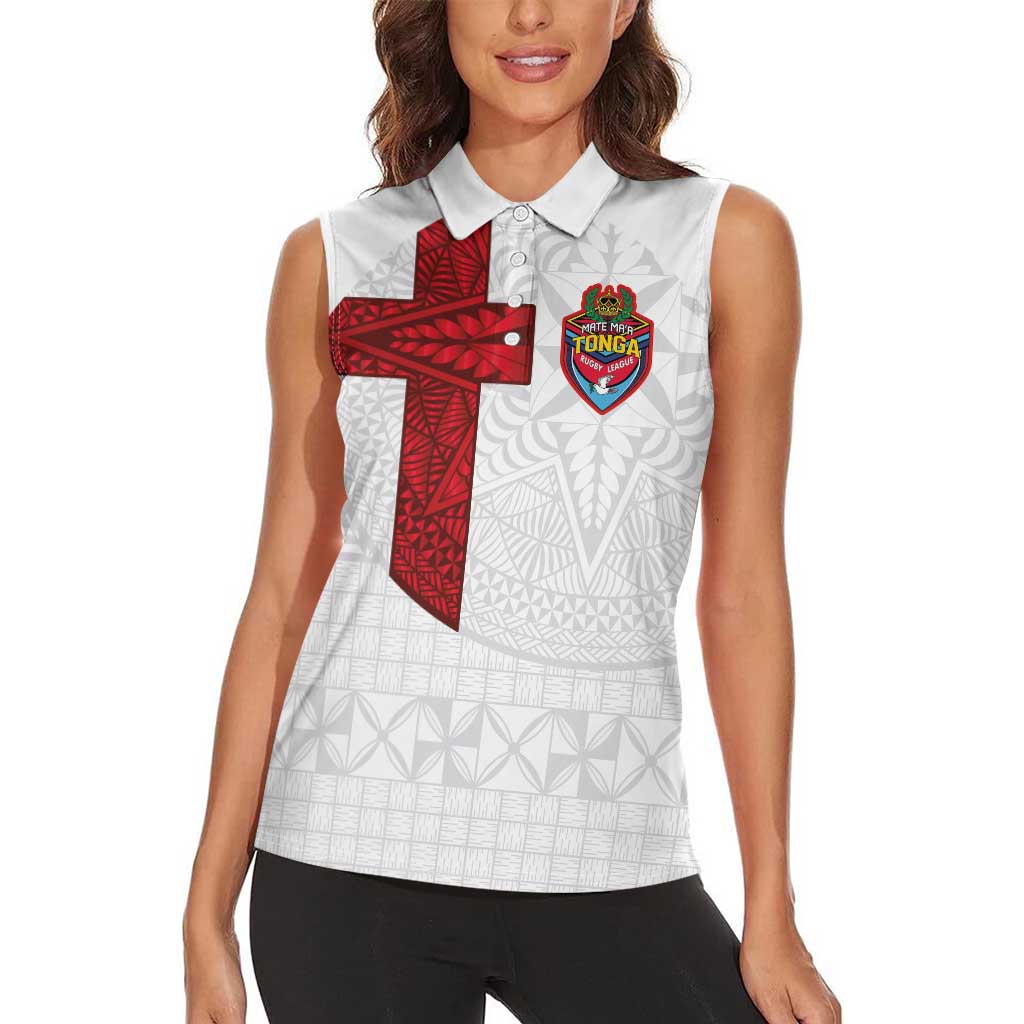 Custom Tonga Ngatu Art Rugby Mate Ma'a Women Sleeveless Polo Shirt - Polynesian Pride