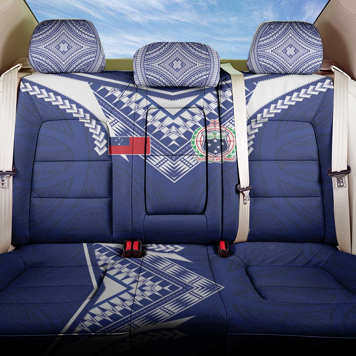 Samoa Rugby Back Car Seat Cover Pacific Motifs LT03 One Size Blue - Polynesian Pride