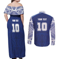 Custom Samoa Rugby Couples Matching Off Shoulder Maxi Dress and Long Sleeve Button Shirt Pacific Motifs - Polynesian Pride