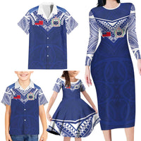 Custom Samoa Rugby Family Matching Long Sleeve Bodycon Dress and Hawaiian Shirt Pacific Motifs - Polynesian Pride