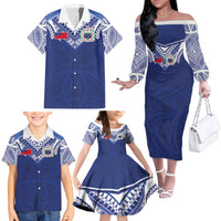 Custom Samoa Rugby Family Matching Off The Shoulder Long Sleeve Dress and Hawaiian Shirt Pacific Motifs - Polynesian Pride