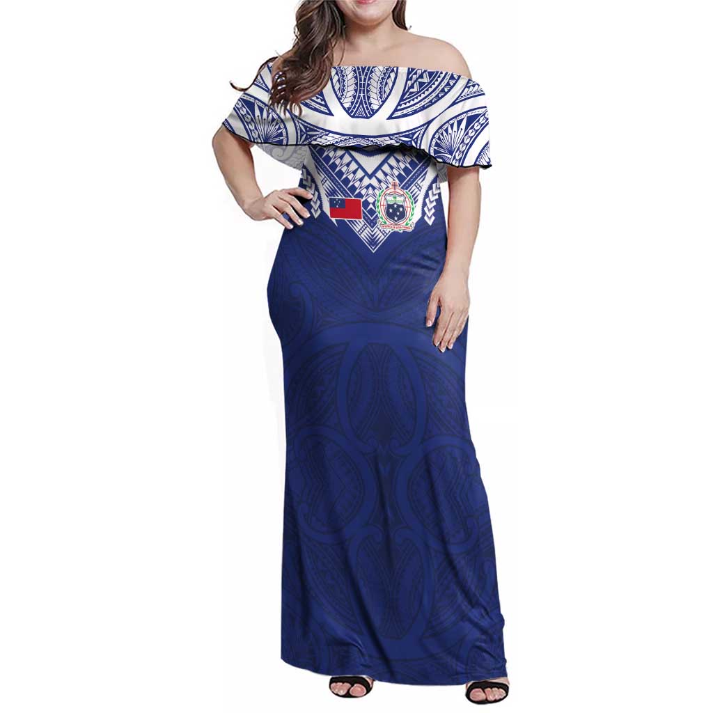 Custom Samoa Rugby Family Matching Off Shoulder Maxi Dress and Hawaiian Shirt Pacific Motifs - Polynesian Pride