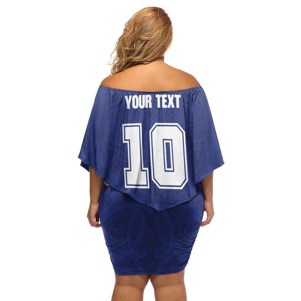 Custom Samoa Rugby Family Matching Off Shoulder Short Dress and Hawaiian Shirt Pacific Motifs - Polynesian Pride