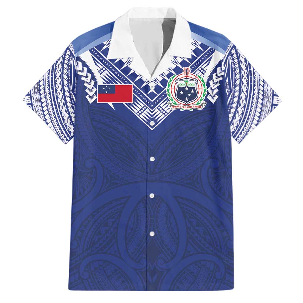 Custom Samoa Rugby Family Matching Short Sleeve Bodycon Dress and Hawaiian Shirt Pacific Motifs LT03 Dad's Shirt - Short Sleeve Blue - Polynesian Pride