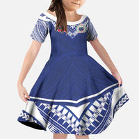 Custom Samoa Rugby Family Matching Tank Maxi Dress and Hawaiian Shirt Pacific Motifs LT03 Daughter's Dress Blue - Polynesian Pride
