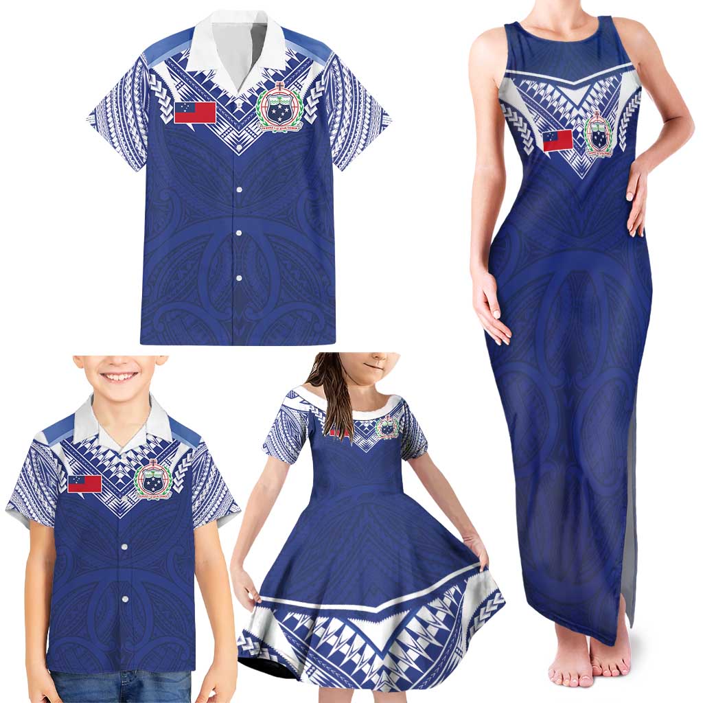 Custom Samoa Rugby Family Matching Tank Maxi Dress and Hawaiian Shirt Pacific Motifs LT03 - Polynesian Pride