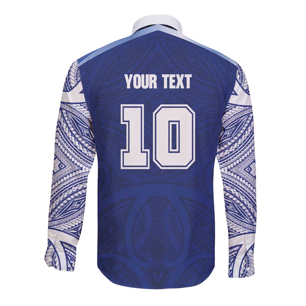 Custom Samoa Rugby Long Sleeve Button Shirt Pacific Motifs - Polynesian Pride
