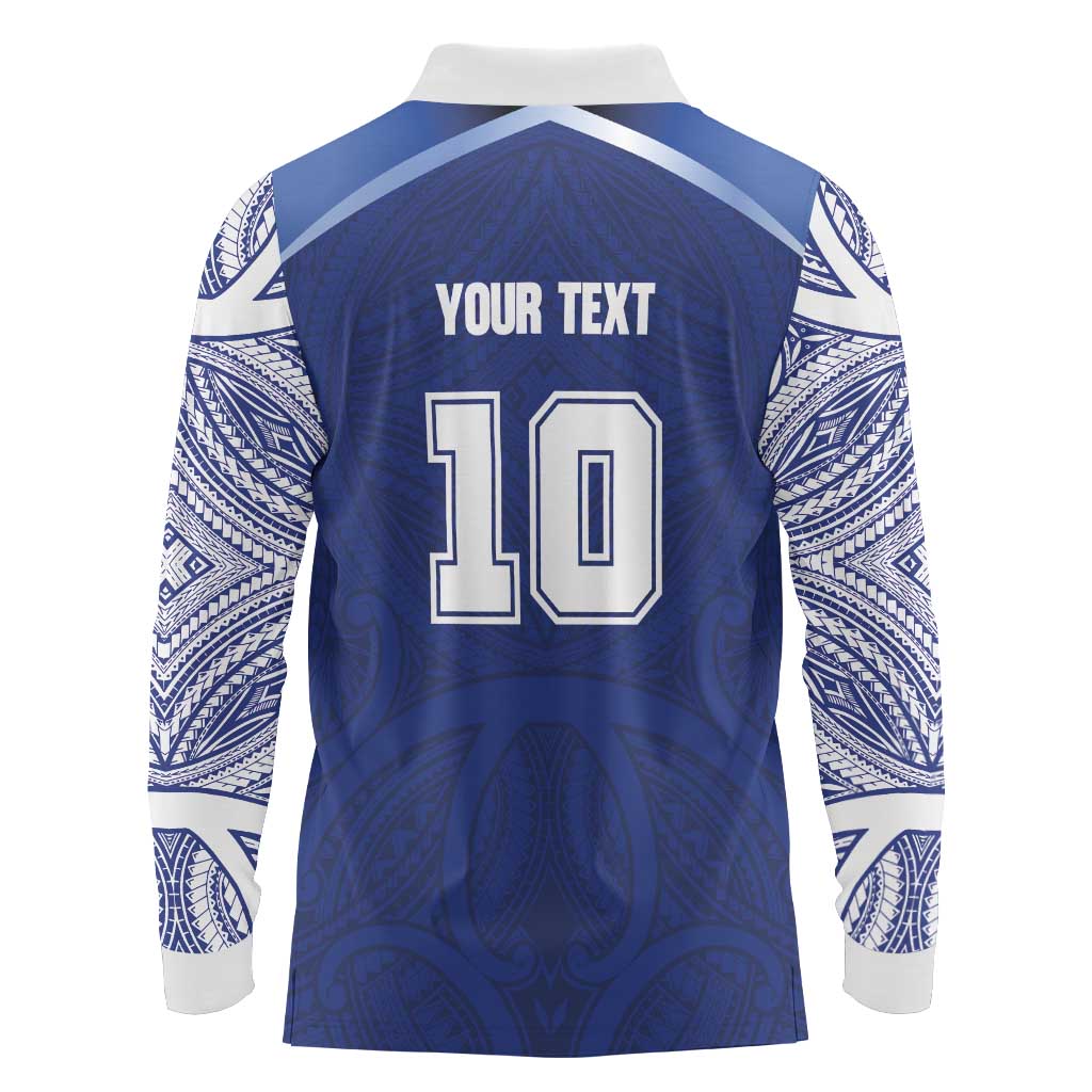 Custom Samoa Rugby Long Sleeve Polo Shirt Pacific Motifs - Polynesian Pride