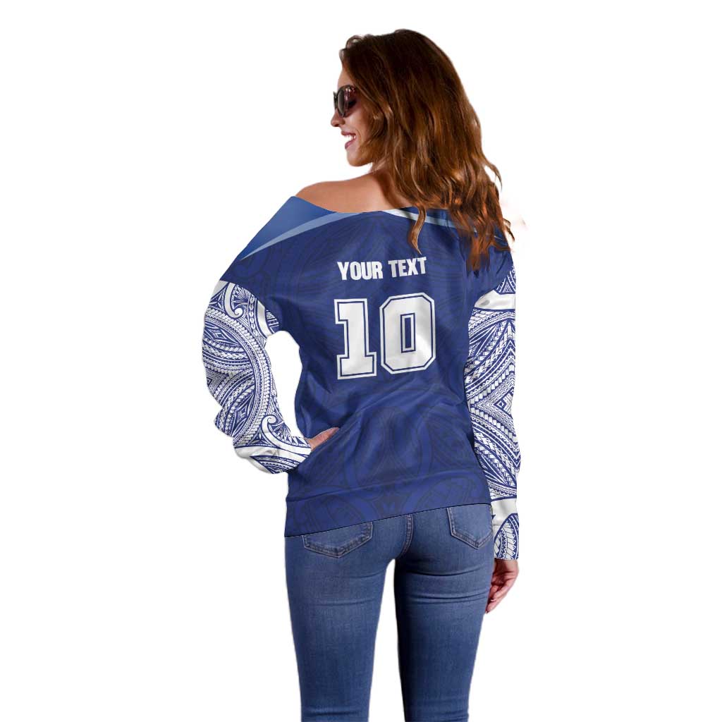 Custom Samoa Rugby Off Shoulder Sweater Pacific Motifs - Polynesian Pride