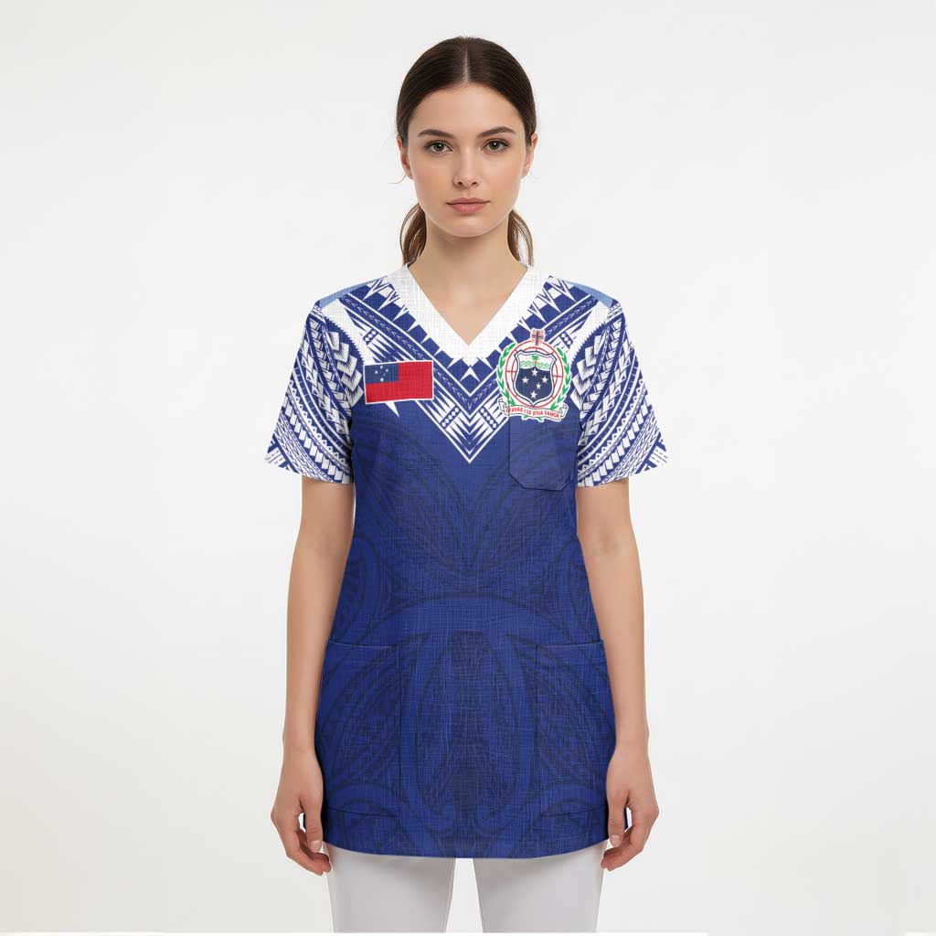 Custom Samoa Rugby Scrub Top Pacific Motifs - Polynesian Pride