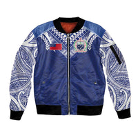 Custom Samoa Rugby Sleeve Zip Bomber Jacket Pacific Motifs LT03 Unisex Blue - Polynesian Pride