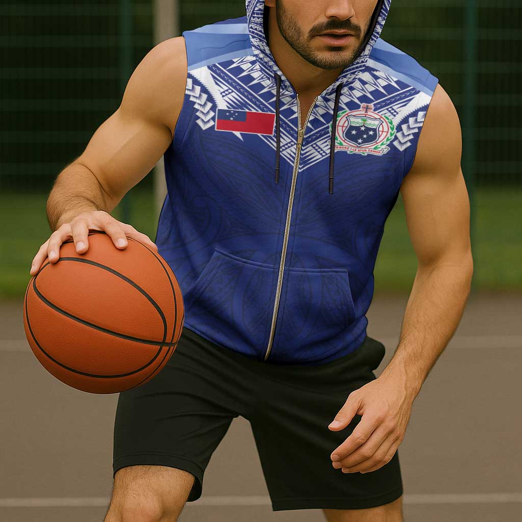 Custom Samoa Rugby Sleeveless Zip Hoodie Pacific Motifs - Polynesian Pride