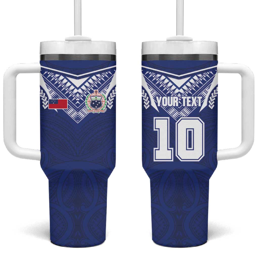 Custom Samoa Rugby Tumbler With Handle Pacific Motifs - Polynesian Pride