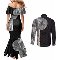 Samoan Tatau Couples Matching Mermaid Dress and Long Sleeve Button Shirt Art Tribal Traditional Tattoos - Polynesian Pride