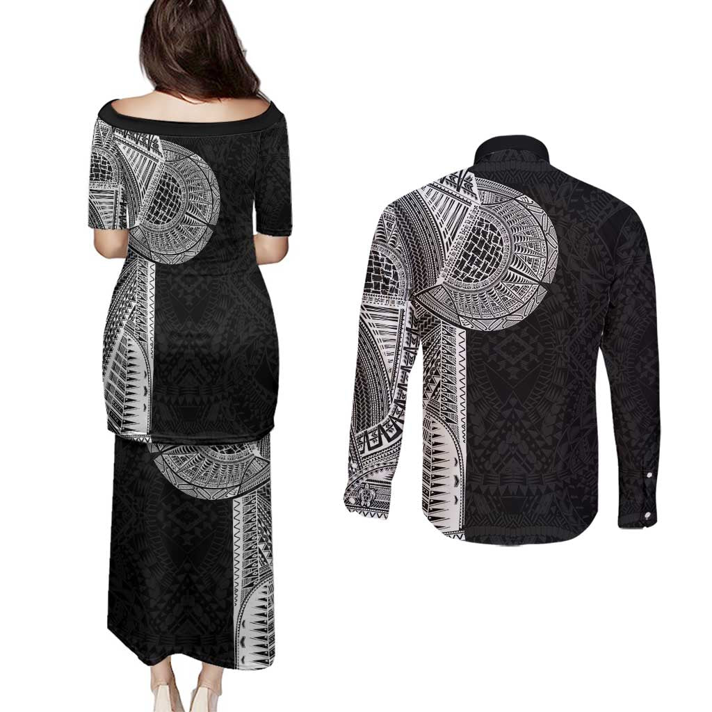 Samoan Tatau Couples Matching Puletasi and Long Sleeve Button Shirt Art Tribal Traditional Tattoos - Polynesian Pride