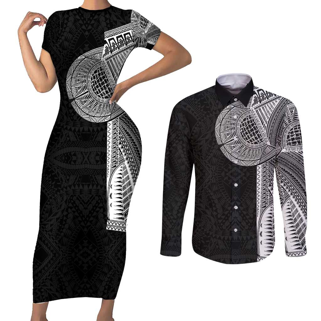 Samoan Tatau Couples Matching Short Sleeve Bodycon Dress and Long Sleeve Button Shirt Art Tribal Traditional Tattoos - Polynesian Pride