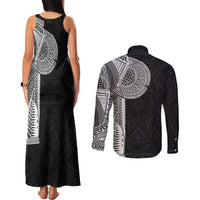 Samoan Tatau Couples Matching Tank Maxi Dress and Long Sleeve Button Shirt Art Tribal Traditional Tattoos - Polynesian Pride
