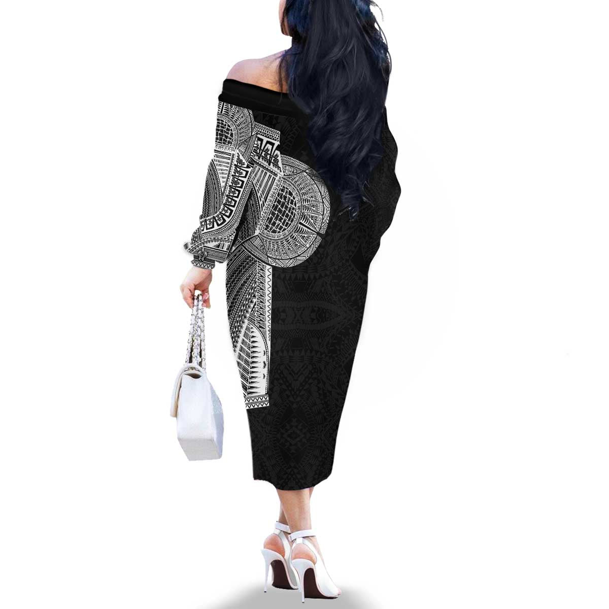 Samoan Tatau Family Matching Off The Shoulder Long Sleeve Dress and Hawaiian Shirt Art Tribal Traditional Tattoos - Polynesian Pride