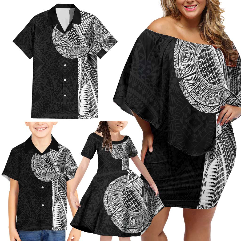 Samoan Tatau Family Matching Off Shoulder Short Dress and Hawaiian Shirt Art Tribal Traditional Tattoos - Polynesian Pride