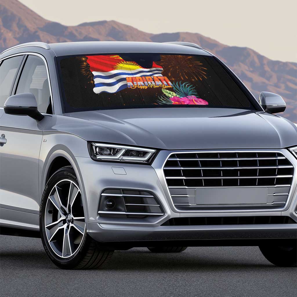 Kiribati Flag and Fireworks Auto Sun Shade First Place Welcome the New Year - Polynesian Pride