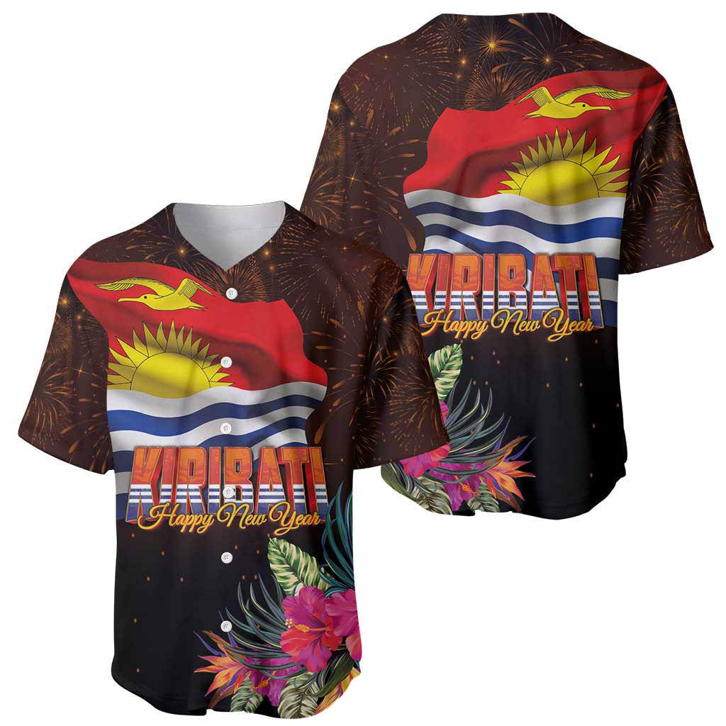 Kiribati Flag and Fireworks Baseball Jersey First Place Welcome the New Year - Polynesian Pride