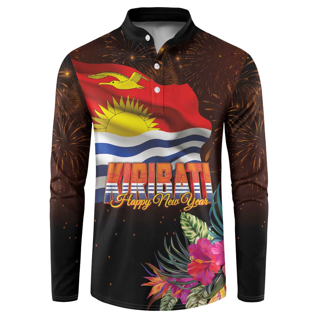 Kiribati Flag and Fireworks Button Sweatshirt First Place Welcome the New Year - Polynesian Pride